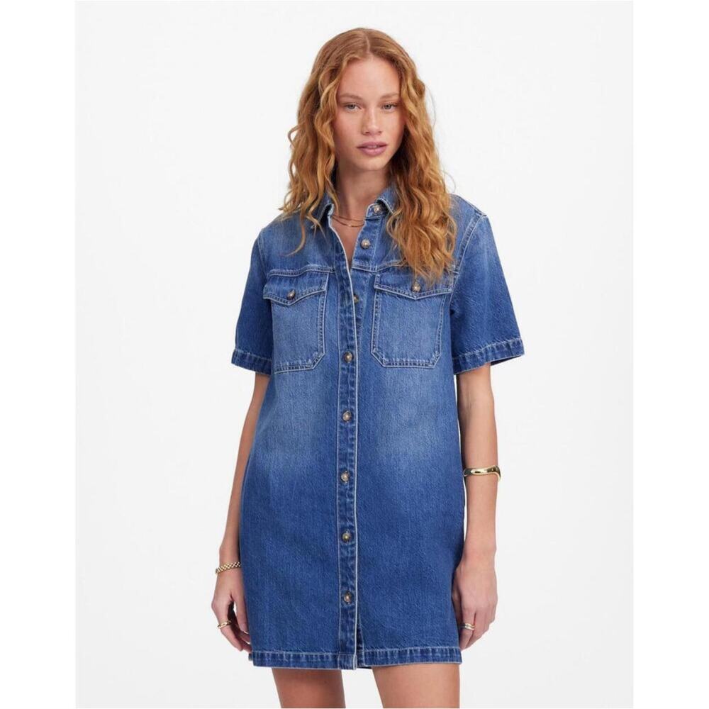 Madewell Blue Short-Sleeve Denim Shirt Dress
